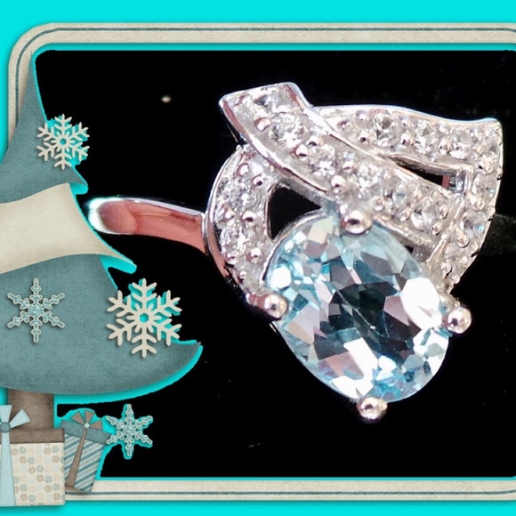 *LOW START* Genuine Sky Blue 1.54ct Topaz & White Zircon 925 Sterling Ring 9 - Picture 4 of 4